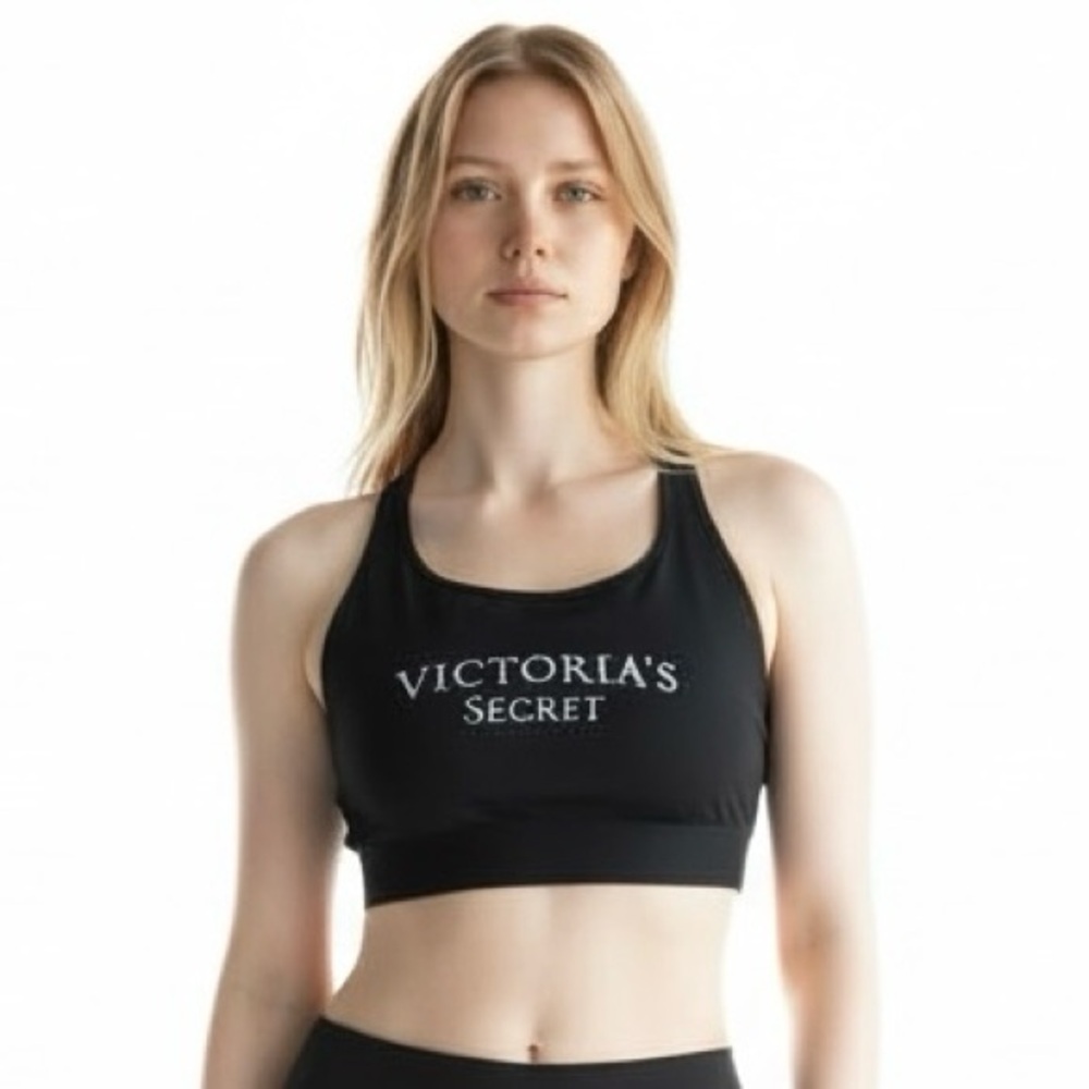 4/$40 Victoria’s Secret Sport Razor Sheer Back Medium Support Black Sports Bra